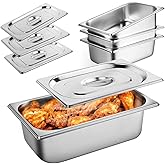 West Bay 4 Pack 1/4 Size Hotel Pan with Lids, 4'' Deep Steam Table Pan with Lid, 10.2''L x 6.3''W Stainless Steel Pans for Home, Party, Hotel, Buffet