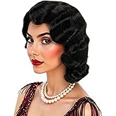 MEDISIFA Black 20s Wig for Women Long Finger Wave Party Wigs Synthetic Full Vintage Wigs for Womens Lady Cosplay Costume Fancy Dress 1920s Flapper Wig