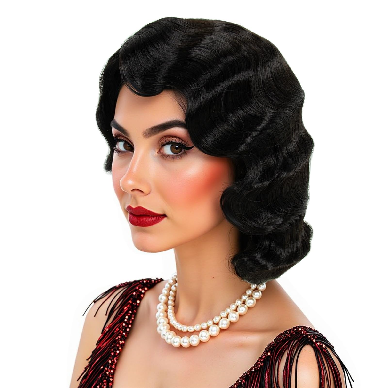 Photo 1 of MEDISIFA Black 20s Wig for Women Long Finger Wave Party Wigs Synthetic Full Vintage Wigs for Womens Lady Cosplay Costume Fancy Dress 1920s Flapper Wig