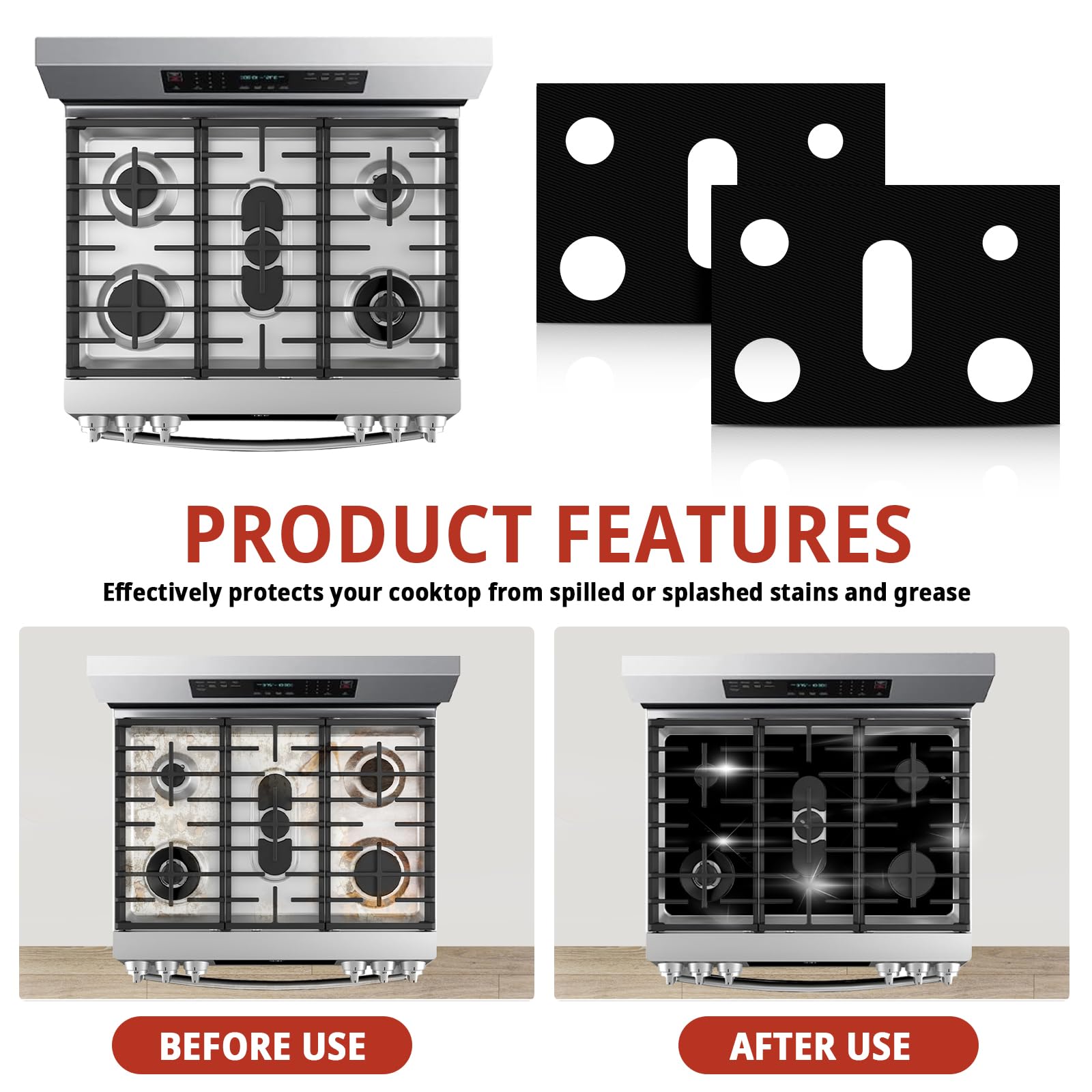 2 Pack Stove Covers, Gas Range Protectors for Samsung Gas Range Stove Cover Reusable Stove Top Covers for Samsung Gas Burners, Oven Liners Mat Gas Range Protectors Covers Non-Stick Washable