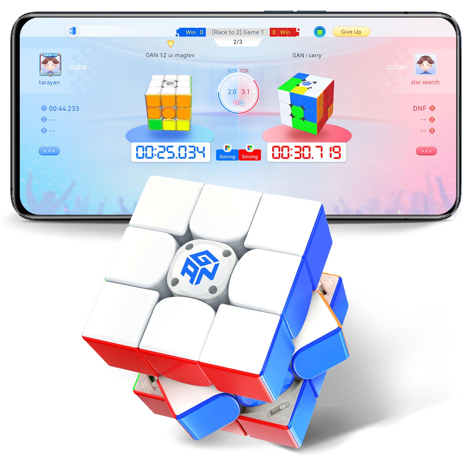 Photo 1 of GAN 12 ui Maglev, Smart Speed Cube 3x3 with GAN PowerPod, Intelligent Magnetic Speedcube via Bluetooth Connected for Online Games/AI Training Puzzle Toys for Kids and Adults