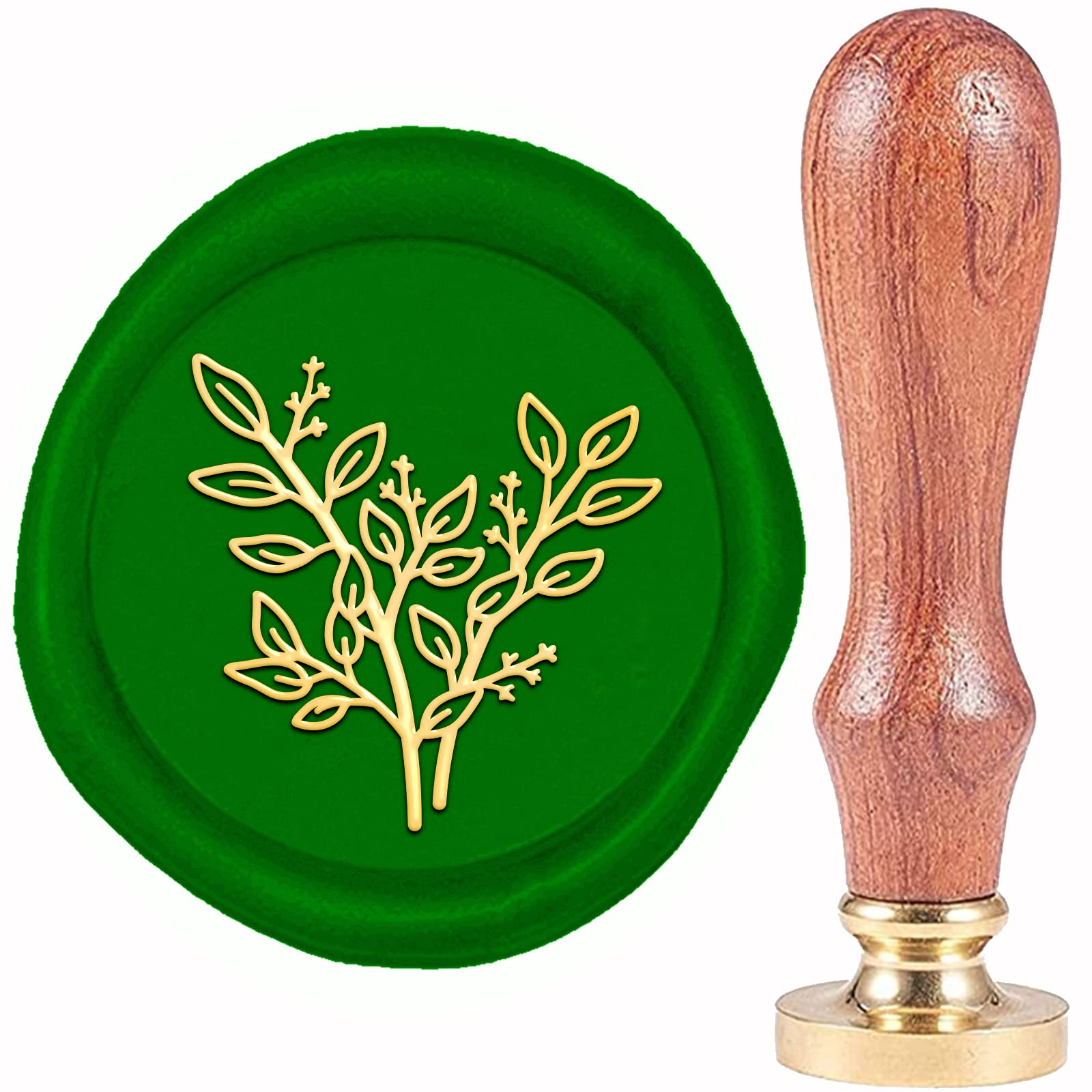 CRASPIRE Eucalyptus Wax Seal Stamp Branches Sealing Wax Stamps Leaves 30mm Retro Vintage Removable Brass Stamp Head with Wood Handle for Wedding Invitations Halloween Christmas Thanksgiving Packing