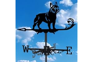 VESTCDF French Bulldog Weather Vane, Black Metal Dog Weathervane Roof Mount, Wind Direction Indicators Wind Measuring Tool Outdoor, Wind Vane Ornament Decoration for Shed Garden Yard Farmhouse Patio Decor
