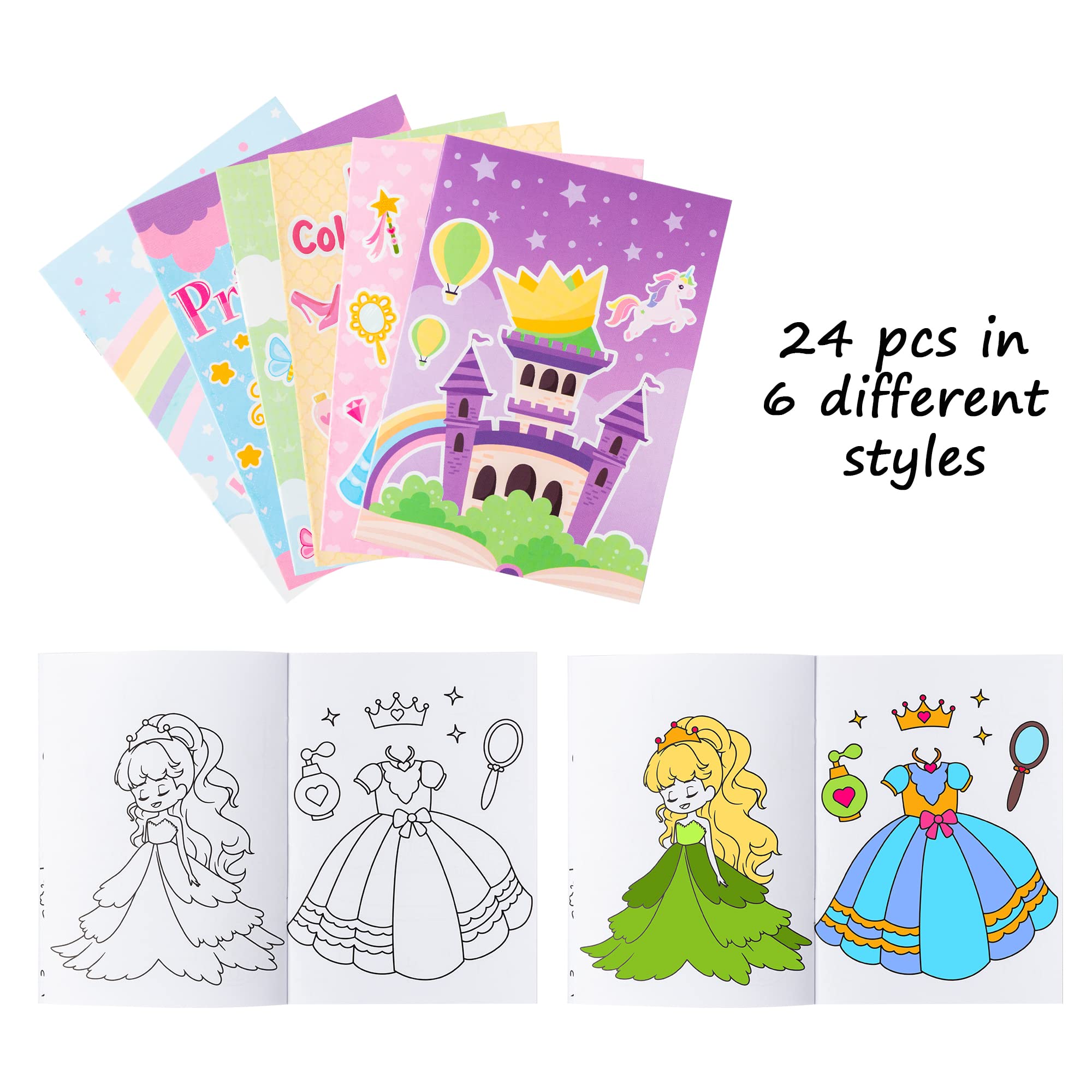 Zainpe 24Pcs Princess Coloring Books for Kids DIY Art Drawing Book with Rainbow Star Castle Patterns Color Booklets for Girls Birthday Party Favor School Classroom Rewards Goodie Bag Filler