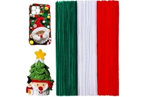 KDAFIO 120 Pcs Pipe Chenille Stems, Mixed Colors Pipe Cleaners Craft Set Christmas Colorful Pipe Chenille Stems for DIY Arts Crafts Decorations (Red+Green+White)