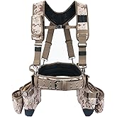 MELOTOUGH Camo Tool Belt with Suspenders Camouflage Tool Pouch Supenders Framers Combo Apron Tool Belt Construction Tool Bag Suspenders Heavy Duty Carpenter Suspension Rig for Electrician(Kahki Camo)