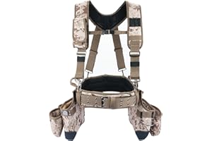 MELOTOUGH Camo Tool Belt with Suspenders Camouflage Tool Pouch Supenders Framers Combo Apron Tool Belt Construction Tool Bag Suspenders Heavy Duty Carpenter Suspension Rig for Electrician(Kahki Camo)