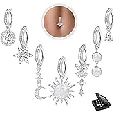 WINSENET 7Pcs 14G Clicker Belly Button Rings Dangle Belly Rings for Women Surgical Steel Hoop Belly Button Ring Butterfly Moon CZ Opal Flower Belly Button Piercing Jewelry