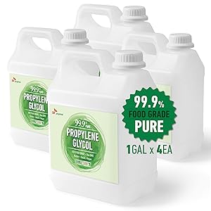 99.9% Pure Food Grade Propylene Glycol, 1 Gallon x 4, Moisturizer, Solvent and Humectant, for Fog Machines, Soaps, Lotions and Antifreeze Solution, Eco-Friendly, USP Certified, Kosher, Non-GMO