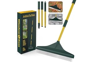 GARDTECH Artificial Turf Rake with Steel Telescopic Handle, 32 to 55 Inch 3 Piece-Pole Easy Storage Design, Garden Hand Boom Rake for Artificial Grass, Carpet Pet Hair, Lawn Leaves and Debris Remove, Yellow