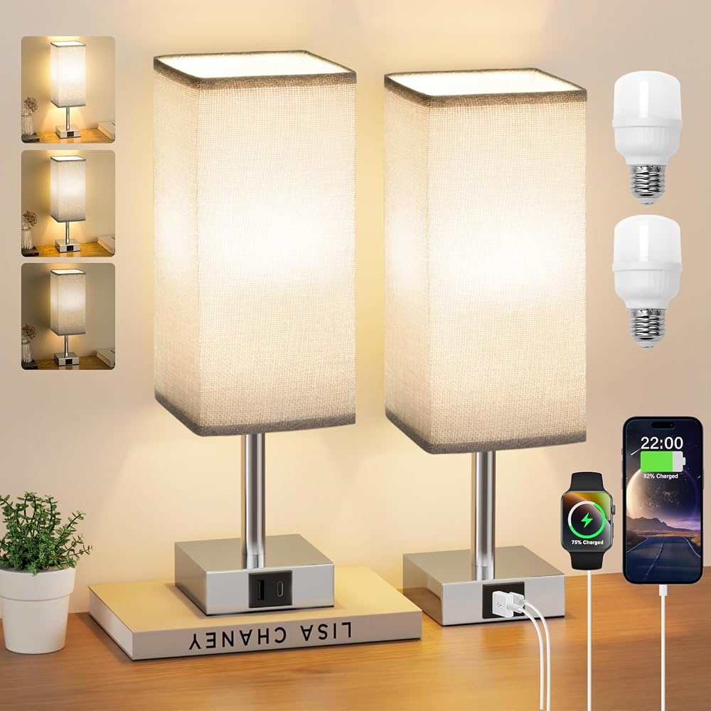 Aooshine Touch Bedside Lamps Set of 2 with USB-C A+ Charging Ports