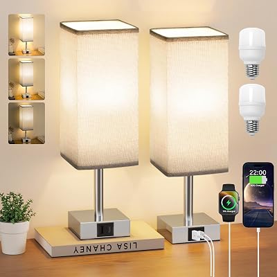 Aooshine Touch Bedside Lamps Set of 2 with USB-C A+ Charging Ports