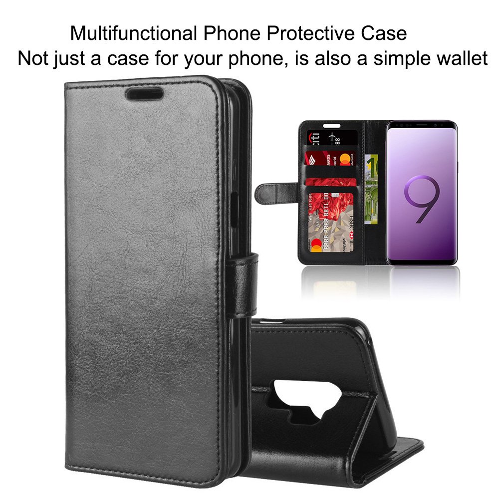 AROC Schutzhülle Samsung Galaxy S9, Brieftasche aus Hochwertigem Leder PU Schutzhülle für Handy, ultradünn und Multifunktional, Rundumschutz (Schwarz)