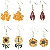 QLUYCKW Thanksgiving Earrings Set Alloy Cute Cartoon Animals Maple Leaf Turkey Pumpkin Corn Fall Statement Dangle Drop Earrings Autumn Accessory Jewelry for Women Ladies