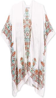 Moss Rose Women's Beach Cover up Swimsuit Kimono with Bohemian Floral Print, Loose Casual Resort Wear