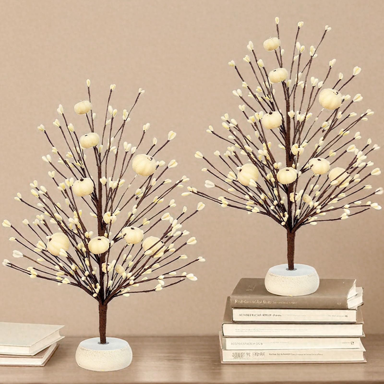 TURNMEON 2 Pack Artificial Tabletop Fall Tree with Pumpkins Berries ...