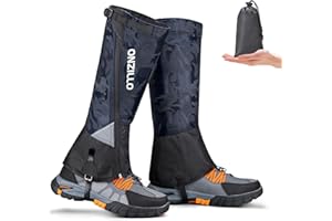 ONZILLO Leg Gaiters, Upgraded 1000D Waterproof Snow Gaiters with Reflective Patch, Hiking Boots Gaiters with Ajustable Foot Strap, Lightweight Leg Shoe Guards Gators