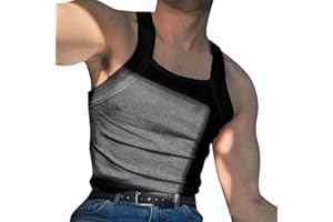 Men's Knit Tank Tops Square Cut Muscle Sport Tank Top Slim Fit Casual Shirts Summer Sleeveless Solid Color Shirt