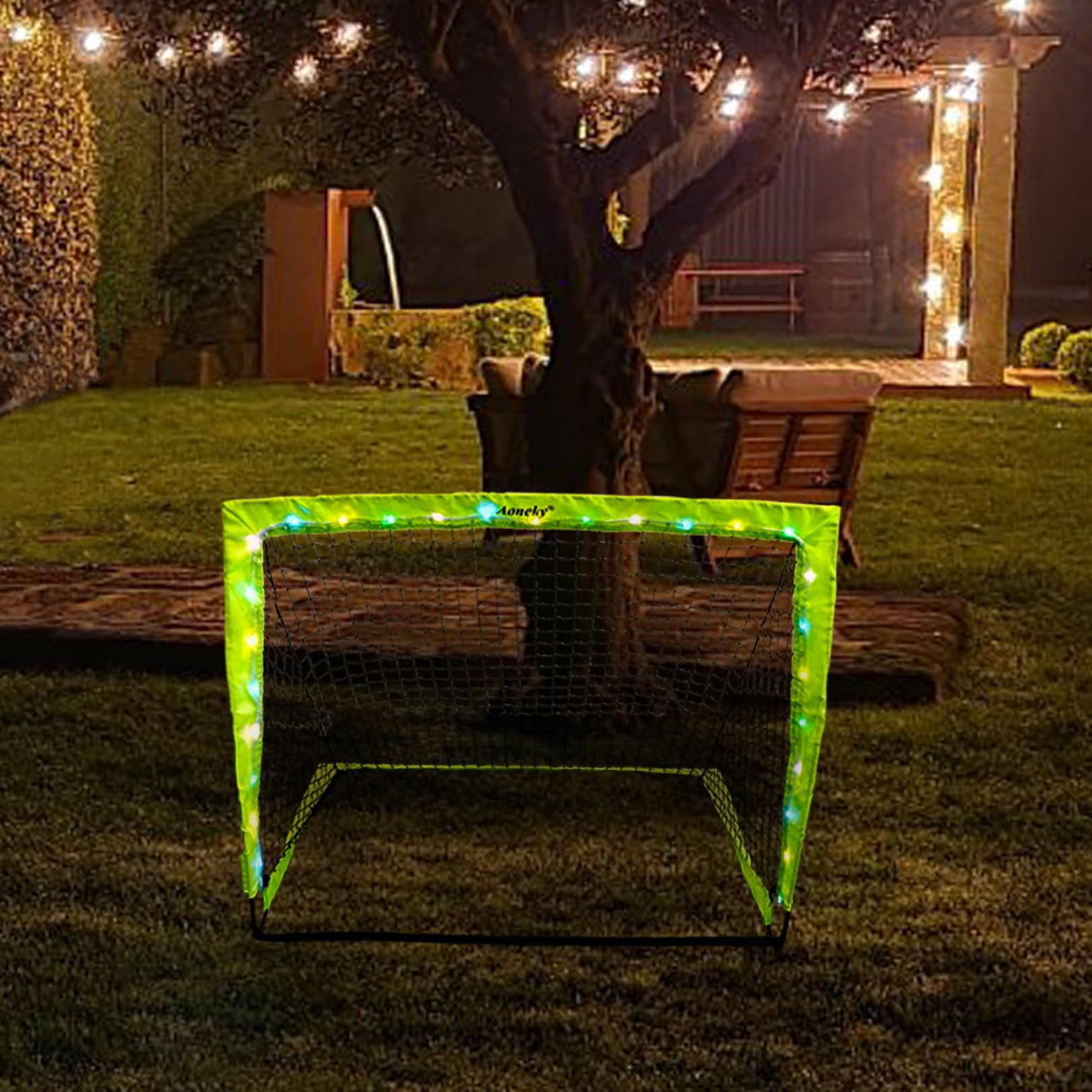 Aoneky 4x3ft LED Light Up Soccer Goal - Glow in The Dark Pop-up Soccer Net