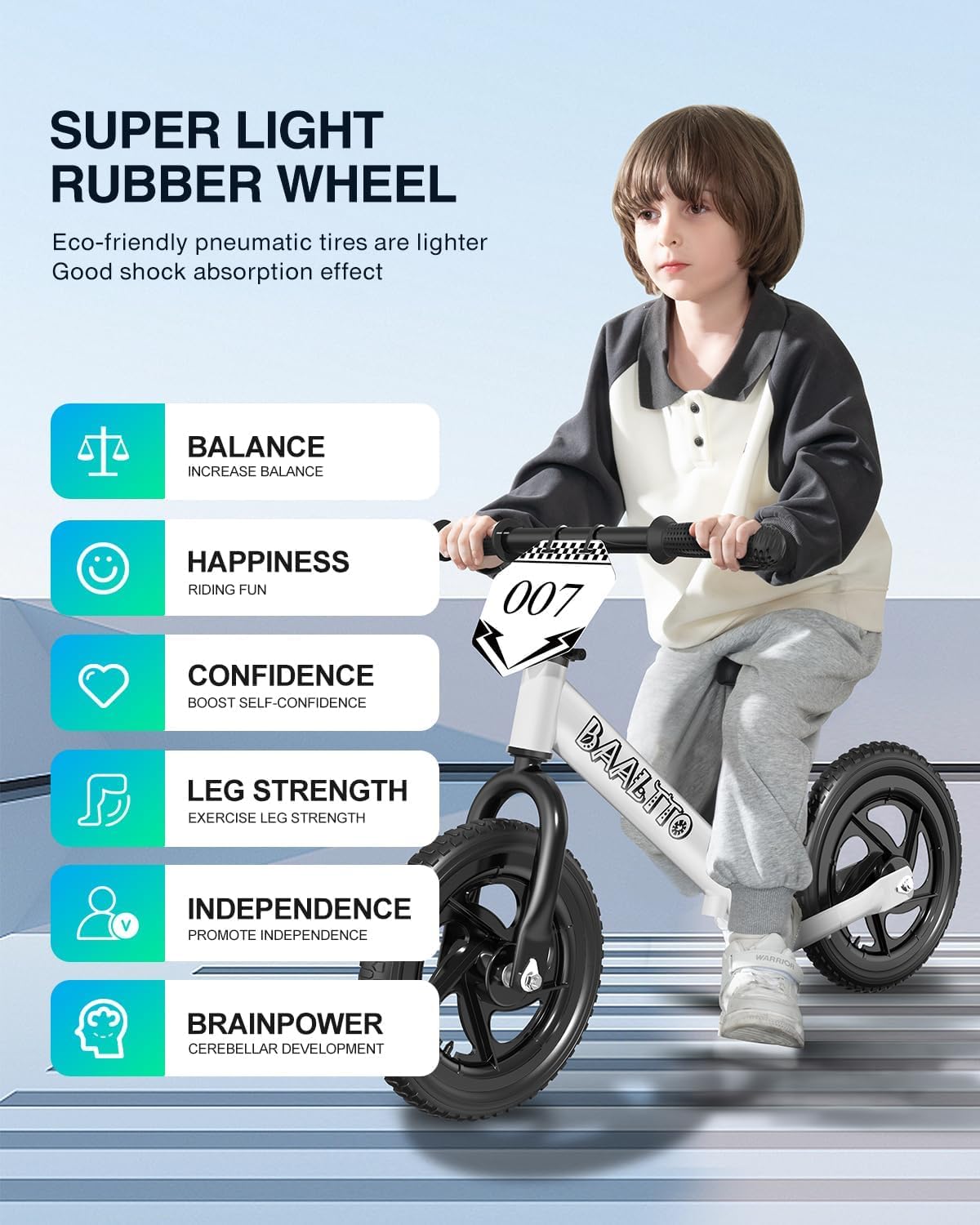 Toddler Balance Bike 2 Year Old,Age 2 to 5 Years, 12-Inch Kids Bike with Customizable Plate (Includes 3 Sets of Stickers), Steady Balance,Suitable for 2-3 Boys Girls(White)