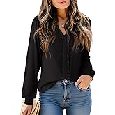 Dokotoo Women's V Neck Ruffle Blouses Long Sleeve Casual Work Tops Loose Fit Pullover Shirts