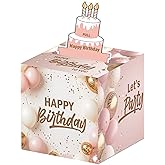 Simple Pink Birthday Money Pull Box for Cash, Happy Birthday Boxes Gifts for Money Pull Out Card, 50Pcs Transparent Bags