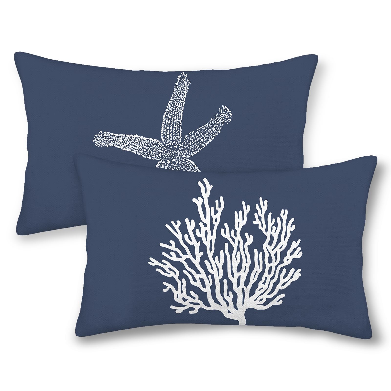 Blue Starfish Pillow Covers 12x20 Inch Set of 2, Nautical Ocean Coastal blue Coral Throw Pillows Spring Summer Decorations Linen Pillowcase Outdoor Decor Farmhouse Cushion Case for Home Holiday