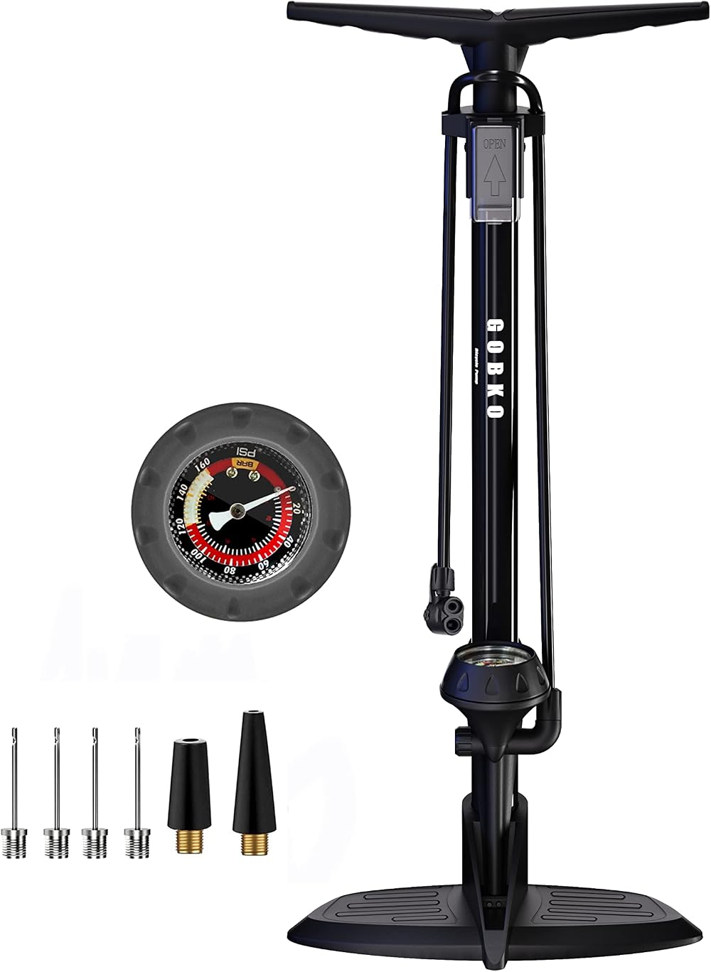 GOBKO Bike Pump Floor Pump with Gauge Presta Schrader 160 PSI High Pressure