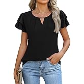 Gleeneat Womens Tops Dressy Casual Business Work Blouses Short Ruffle Sleeve V Neck Cute Summer Shirts 2026 Trendy Outfits