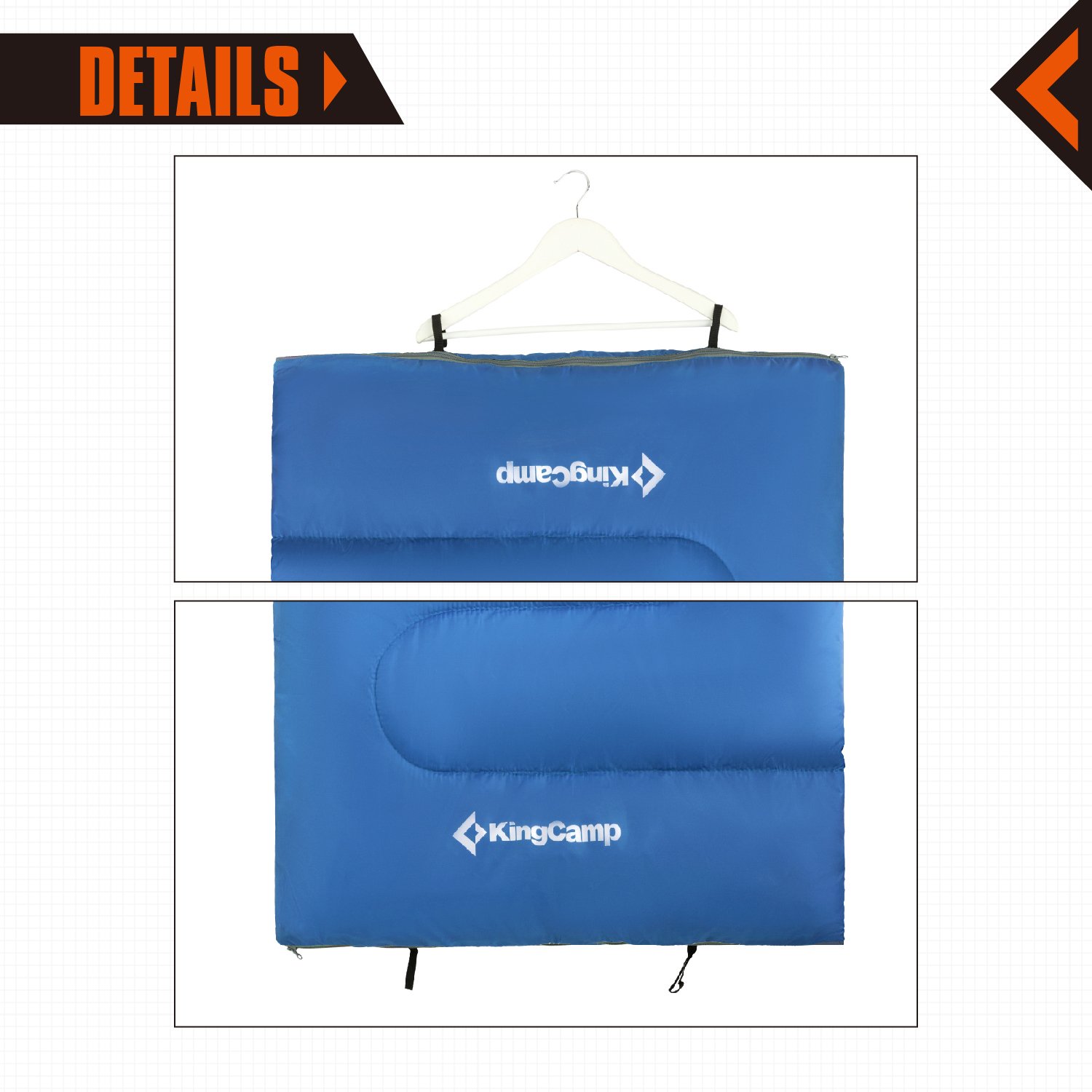 KingCamp Oversize 3-season 24.8F/-4C Adult Sleeping Bag with Compression Sack Blue Right Hand