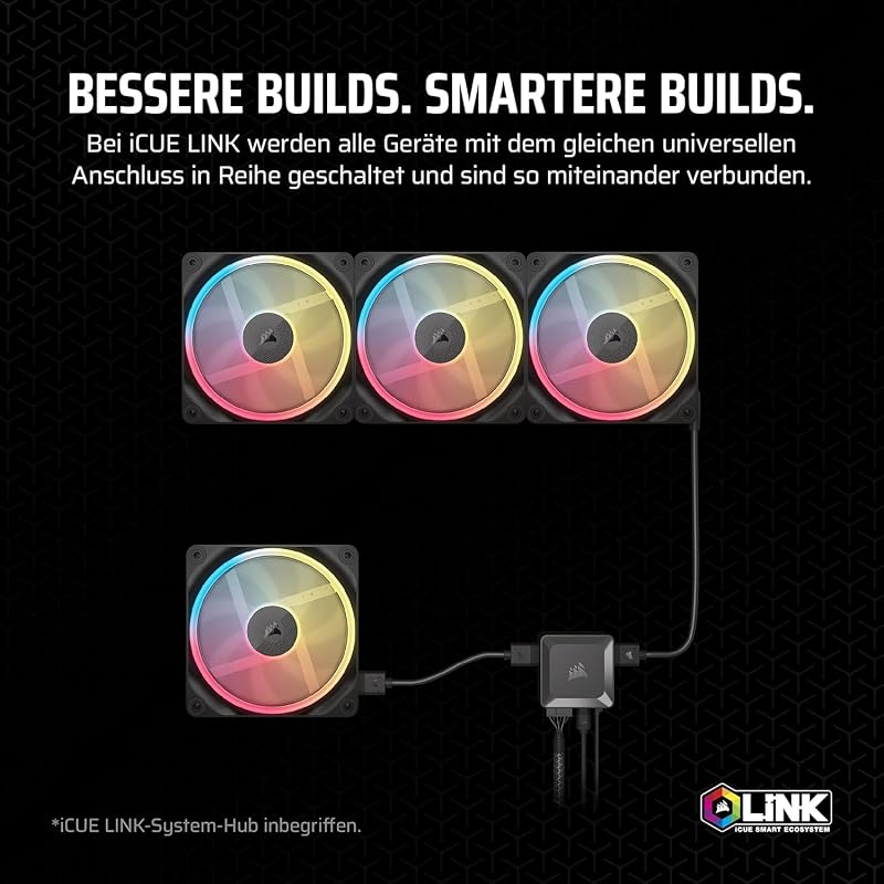 iCUE LINK LX120-R RGB 120mm PWM-Umkehrlüfter – Dreifach-Lüfter-Kit – Geräuscharm, CORSAIR Magnetische Kuppellagerung, Zwei Lichtschleifen, QuikTurn™-Schrauben, Null-Drehzahl-Modus – Schwarz