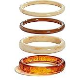 WOWORAMA 4Pcs Resin Acrylic Bangle Bracelets Set for Women Stackable White Brown Acetate Resin Bangles Geometric Chunky Acrylic Bracelet Trendy Plastic Bangle Jewelry