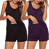 Ekouaer 2 Pack Womens Pajamas Set Casual Sleepwear Soft Pj Sets Tank Top and Shorts Loungewear for Summer,S-XXL