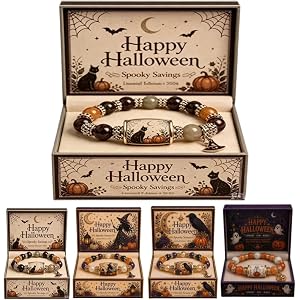 2026 Limited Edition Halloween Black Cat Pumpkin Stretch Beaded Bracelet Gift Set, Ghost Pumpkin Cat Stretch Beaded Bracelet