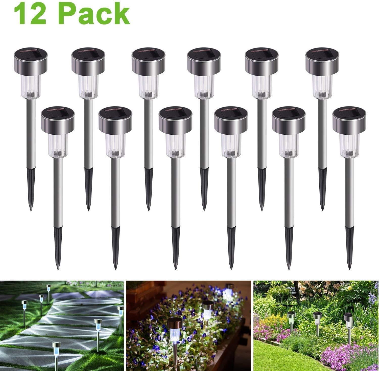 Solar Lights Outdoor, Solar Powered Pathway Landscape Light For Garden /Lawn/Patio/Yard/Walkway/Driveway- Made of Rust-Free Stainless Steel - 12 Pack by Aimiur