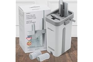 Zetterway Large White Mop and Bucket Set, Flat Squeeze Mop and Bucket with Wringer Set for Home, Mops for Floor and Wall Cleaning, Wet Dry Mop Bucket, with 2 Microfiber Mop Pads