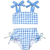 MAMAMI Toddler Swimsuit Girl Color Block Stripe Swimwear Baby Girl Summer Beach Bathing Suits Bikini Set with Ruffled Edges