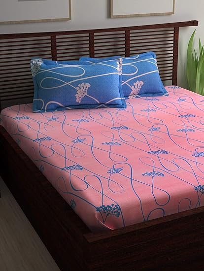 Story@Home Candy 120 TC Cotton Double Bedsheet and 2 Pillow Covers - Queen, Blue