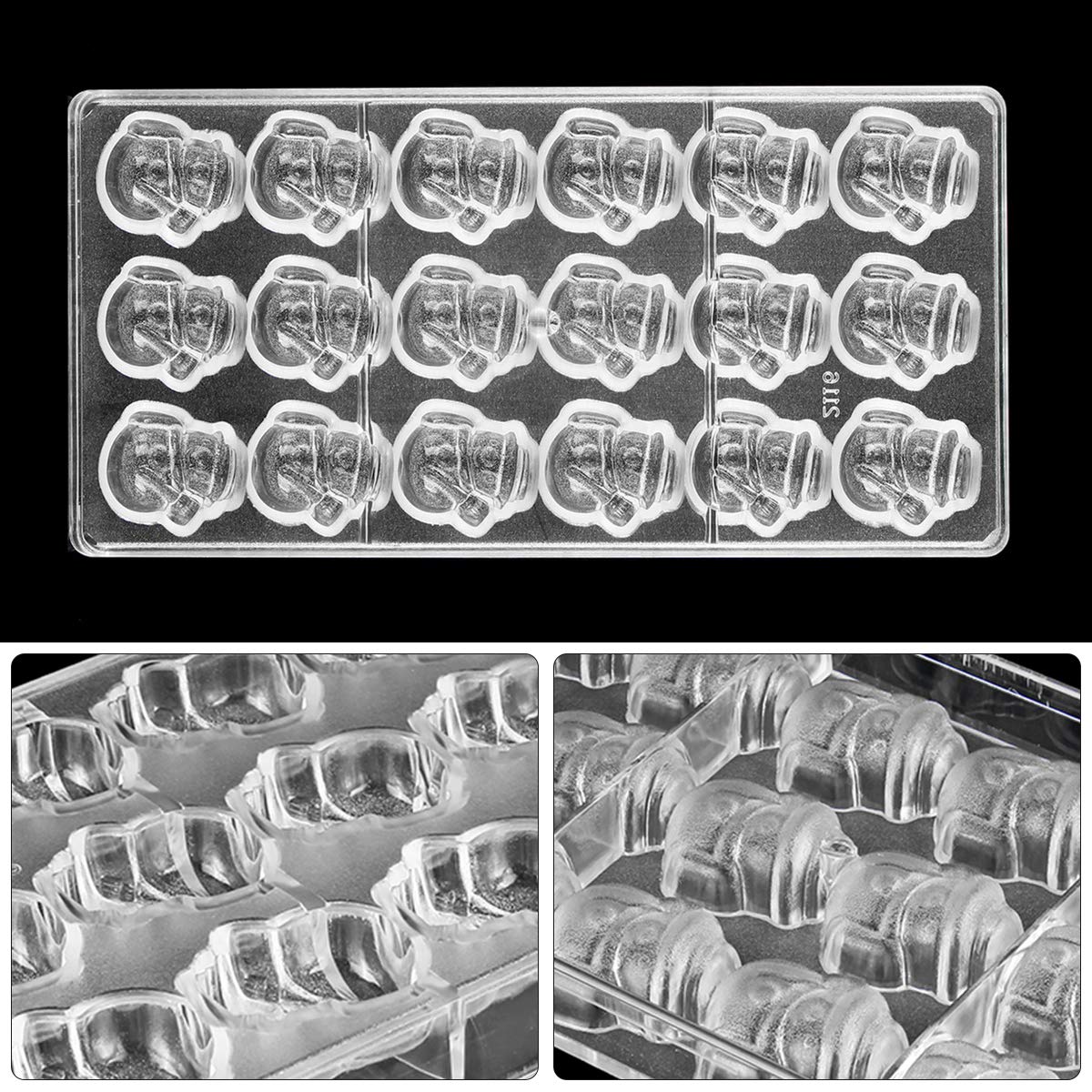 Jeteven Christmas snowman Clear Polycarbonate Chocolate Mold Jelly Candy Making Mold 18-Piece Tray