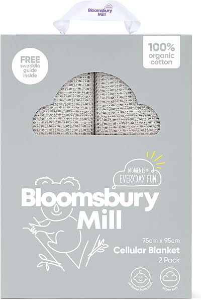 Bloomsbury Mill Twin Pack 100% Organic Cotton Baby Blanket 75x95 Grey