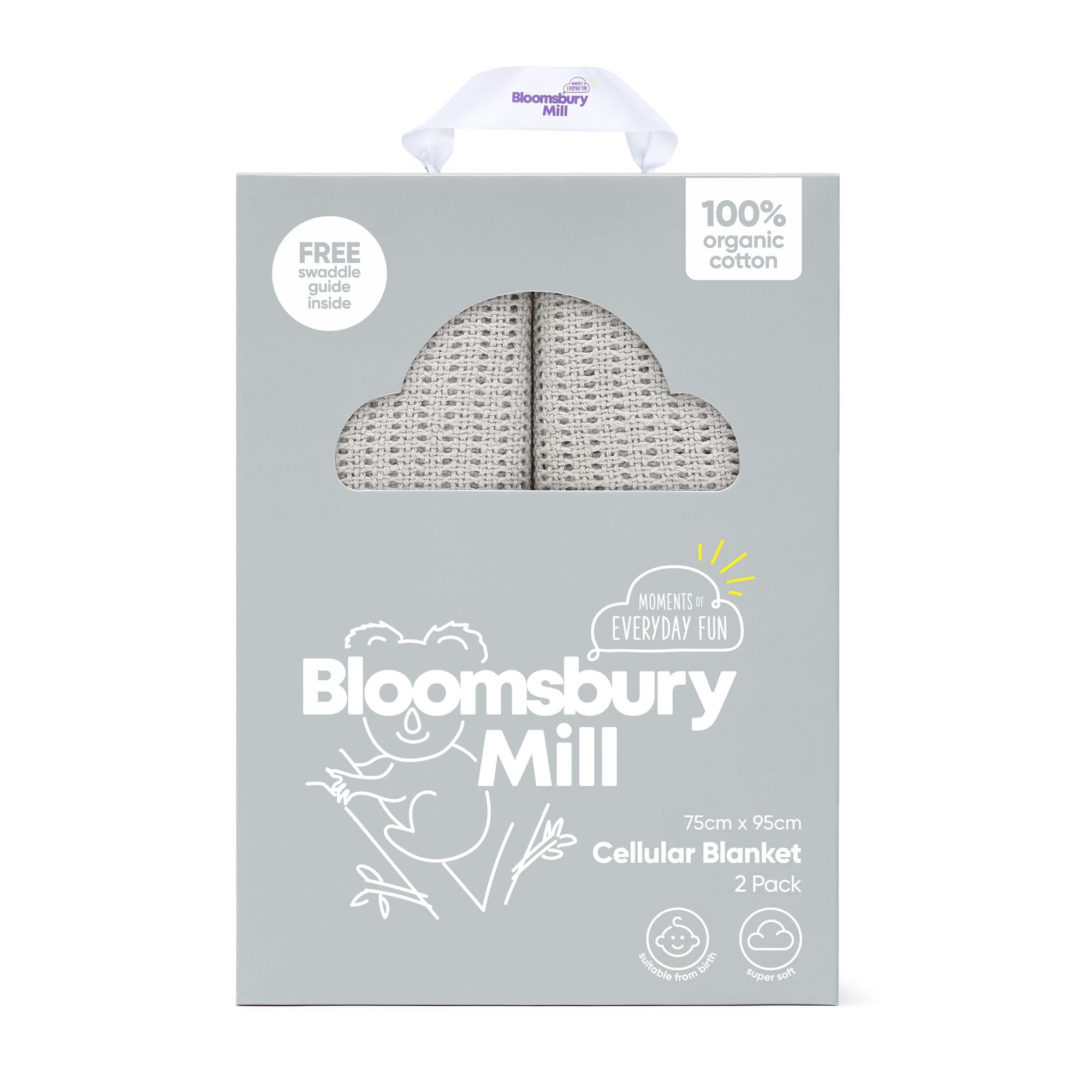 Bloomsbury Mill - Cellular Blankets Baby - Soft 100% Organic Cotton Baby Blanket - Pack of 2 - Essentials For Newborn - Ideal for Cot Bed, Travel, Car Seat, Pram, Moses Basket - Grey 75x95cm