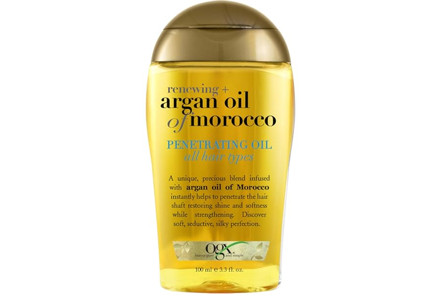 OGX Renewing + Argan Oil of Morocco, Cold-Pressed Argan Oil for Hair Penetrating Treatment & Shine, Moisturizing & Strengthening Silky Oil for All Hair Types, Paraben & Sulfate Free, 3.3 fl oz