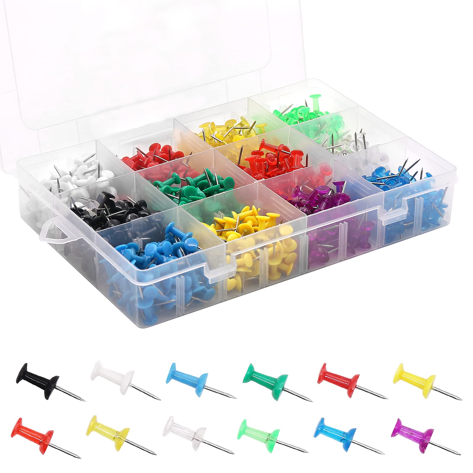 Multicolored Push Pins Thumb Tacks, Coideal 600 Pcs Coloured Map Tacks with Stainless Steel Point for Bulletin Board, Fabric Marking, Pictures Hanging at Home Office School (12 Colours)