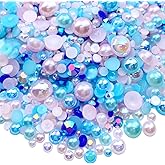 50g Mix Flatback Resin Rhinestones Half Round Pearls Mixed Size 3mm-10mm AB Color Half Pearls Resin Rhinestones for DIY Craft Nail Art Shoes Clothes Tumblers Scrapbooking (Aquamarine/Pink Series)