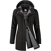 iCreek Women's Softshell Rain Jacket Fleece Lined Hood Waterproof Long Coat | Warm, Insulated Windbreaker, Zippered Pockets, 2-Way Full Zip, 3-Layer Fabric, Outdoor Activities, Hiking, Daily Wear