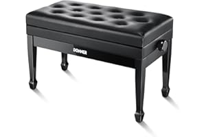 Donner Adjustable Duet Piano Bench with Storage, Solid Wooden Keyboard Bench Piano Bookcase Stool Chair Seat with High-Density Sponges Cushion, Black