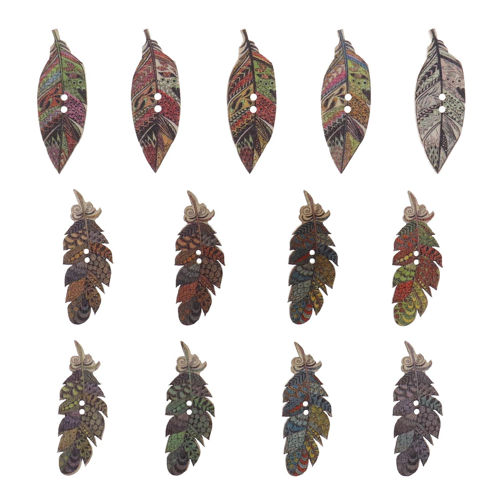 Be In Your Mind 100PCS Wooden Buttons Feather Leaf Shapes Vintage Creative Novelty Buttons 2 Holes Buttons DIY Decor Craft for Sewing Crafting Scrapbook
