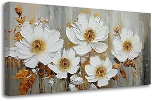 Acocifi Flowers Canvas Wall Art 3D Textured Painting, Elegant Florals Landscape Picture Grey and Brown Large Abstract Artwork for Living Room Bedroom Kitchen Dining Room Office Home Decor 58"x29"