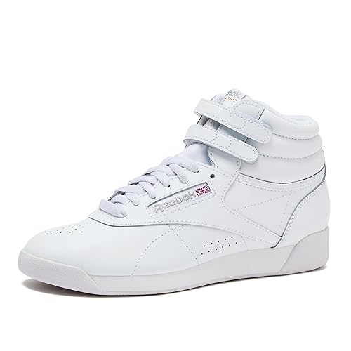 Reebok Women's Freestyle Hi High Top Sneakers for Women, Black or White Basketball and Tennis Shoes Womens Size 5-12, White/Silver, 11.5