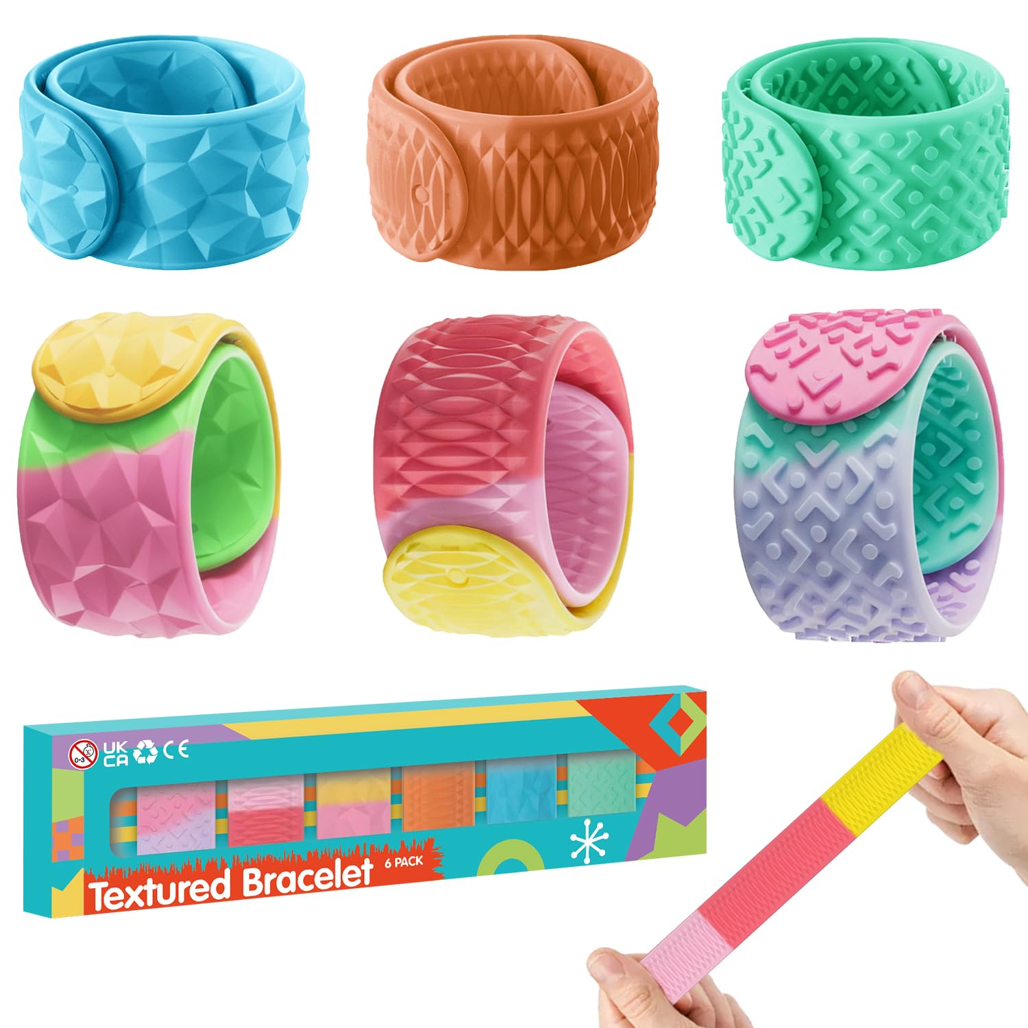 6 PCS Sensory Fidget Toys Slap Bracelets, Textured Silicone Sensory Toys for Autism, Fidget Toys for Kids, Teens & Adults, Anxiety Stress Relief, Ideal for Classroom Rewards, Party Gifts